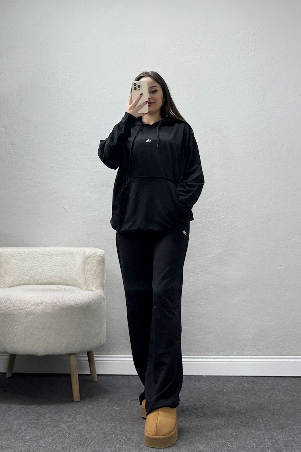 2 İplik Baskılı Eşofman Takımı Siyah - 52119.1878.