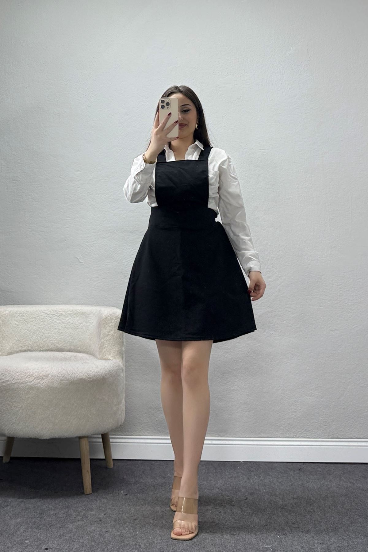 İki İplik Kloş Salopet Elbise Siyah - 52274.053.