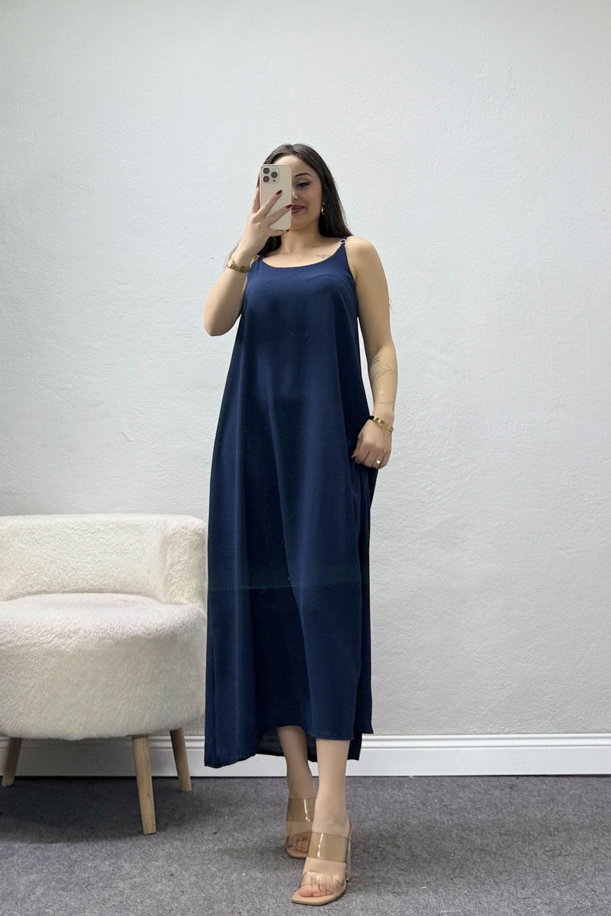 İp Askılı Ayrobin Kumaş Elbise Lacivert - 71288.2118.