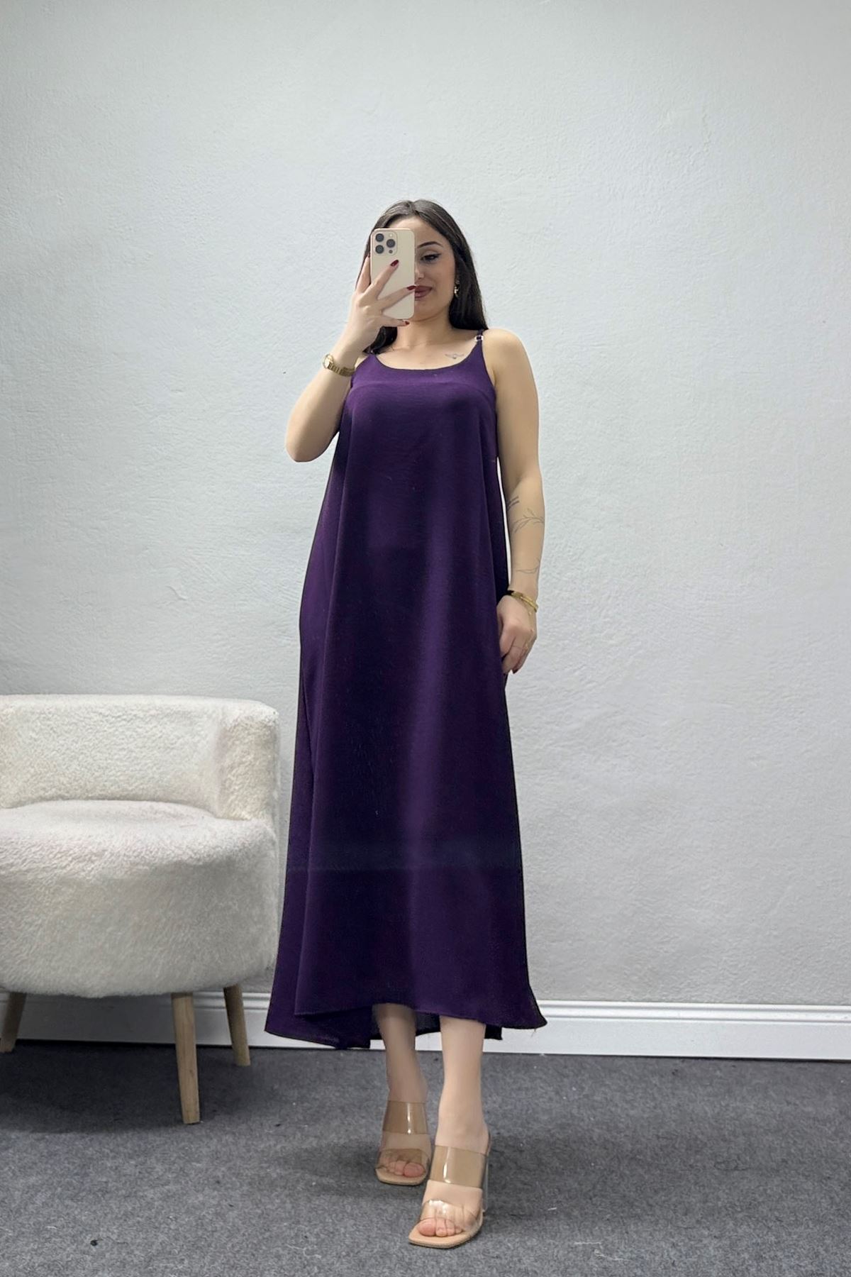 İp Askılı Ayrobin Kumaş Elbise Mürdüm - 71288.2118.