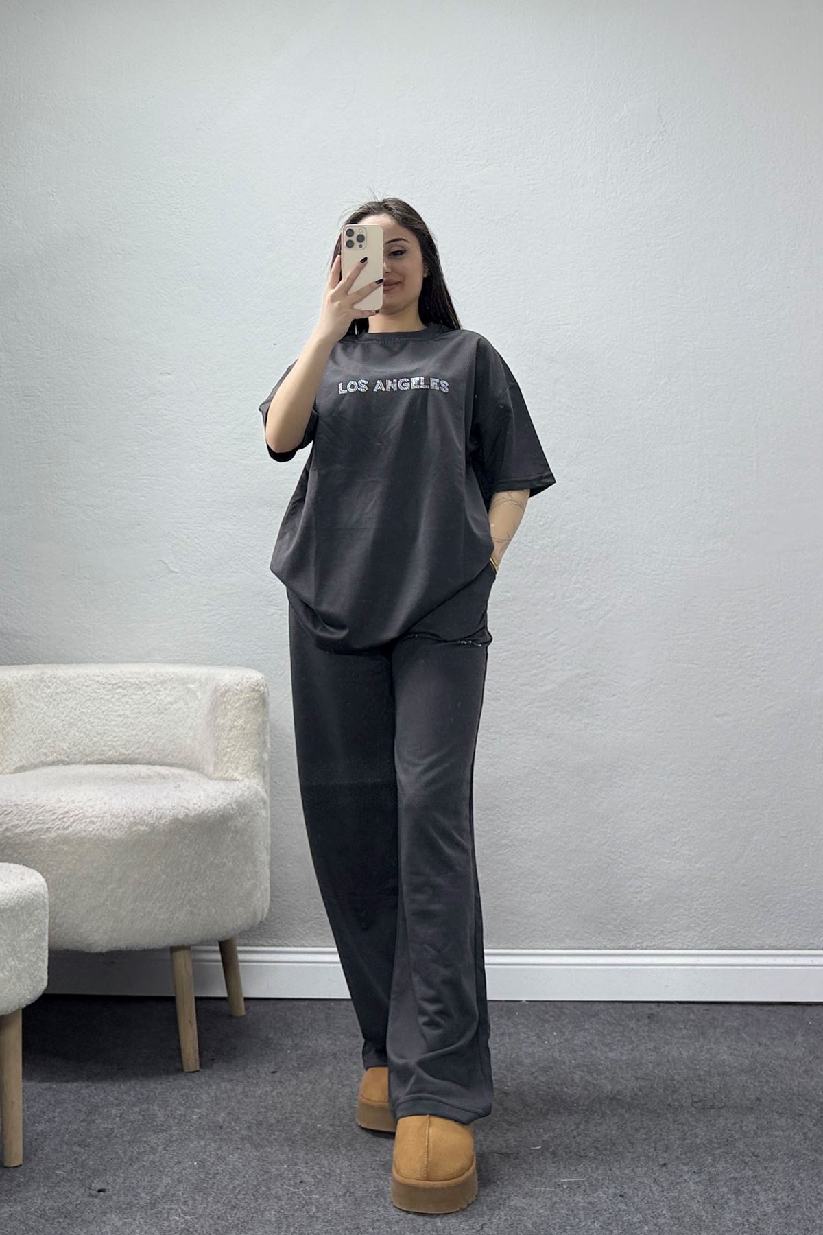 Taş Baskılı Palazzo 2 İplik Wortex Takım Boyalıantrasit - 80321.1878.