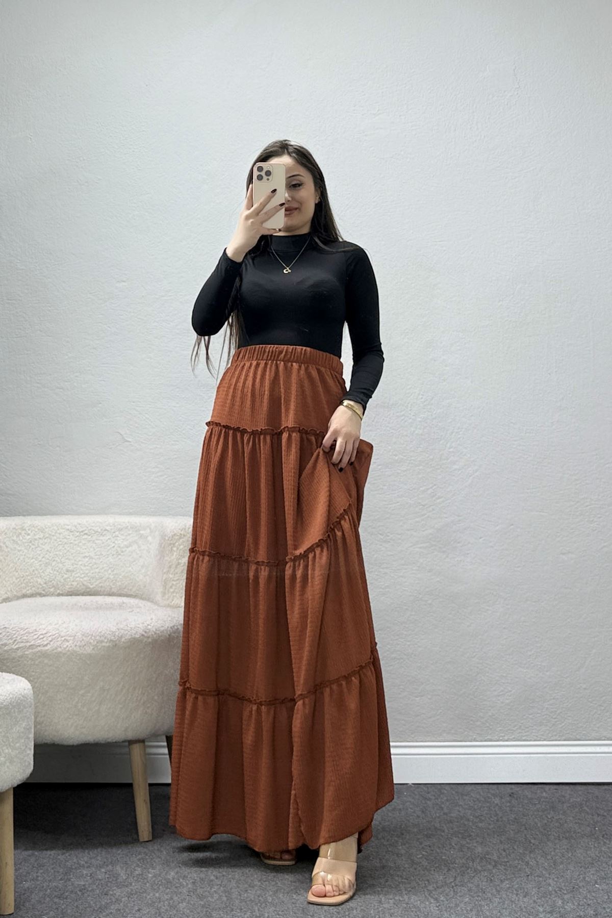 Bürümcük Fırfırlı Uzun Etek Kiremit - 43947.599.