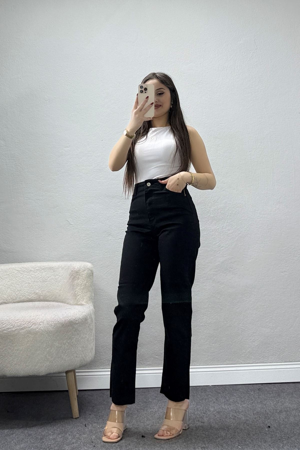 Kesik Paça Kot Pantolon Siyah - 11112.1566.