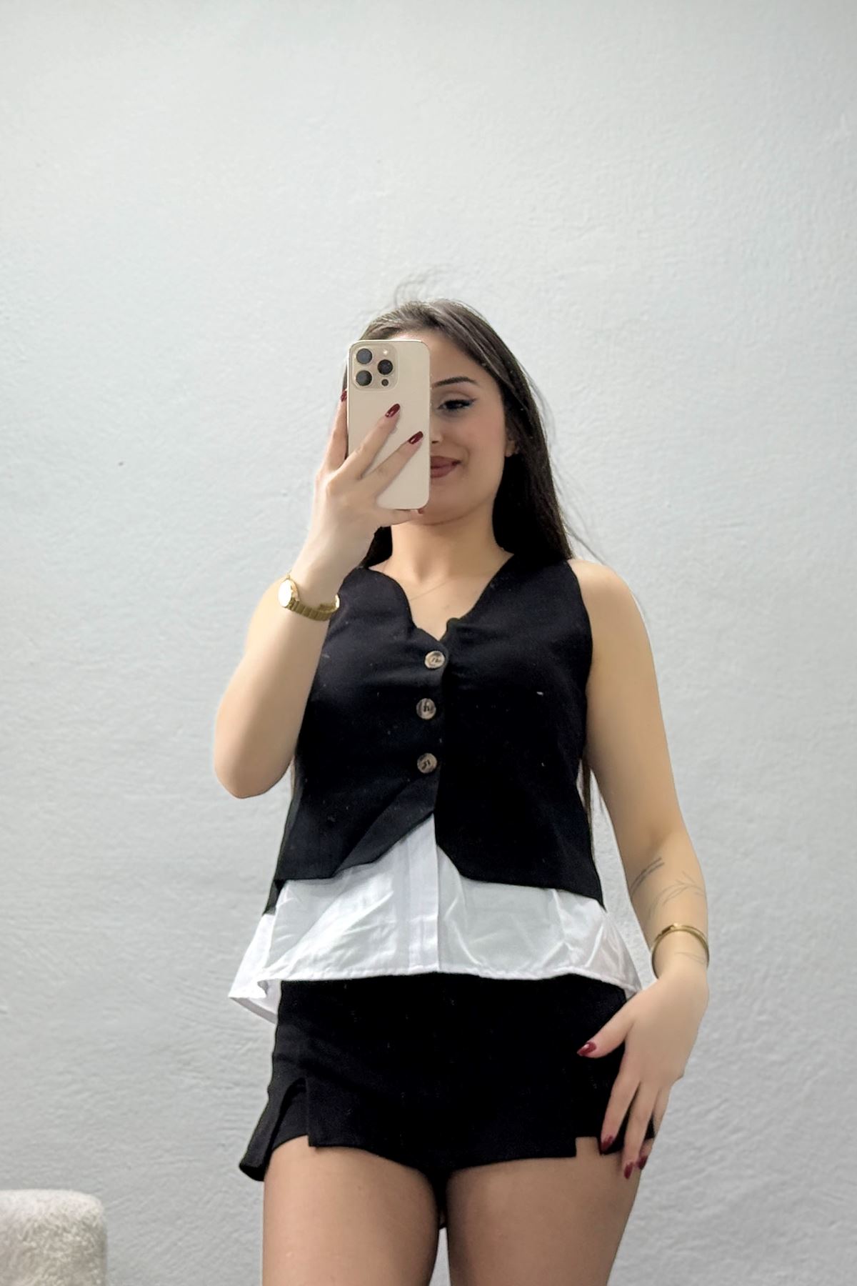 Poliviskon Gömlek Detaylı V Yaka Yelek Siyah - 7976.1437.