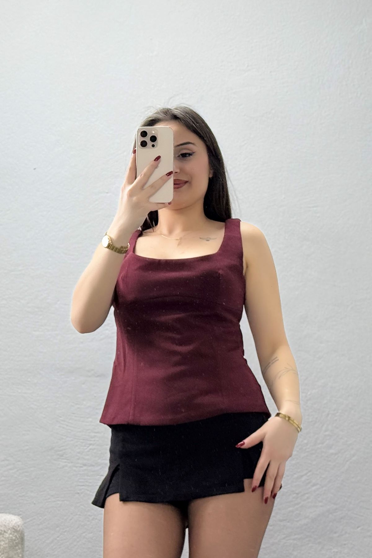 Double Askılı Bluz Bordo - 8214.1437.