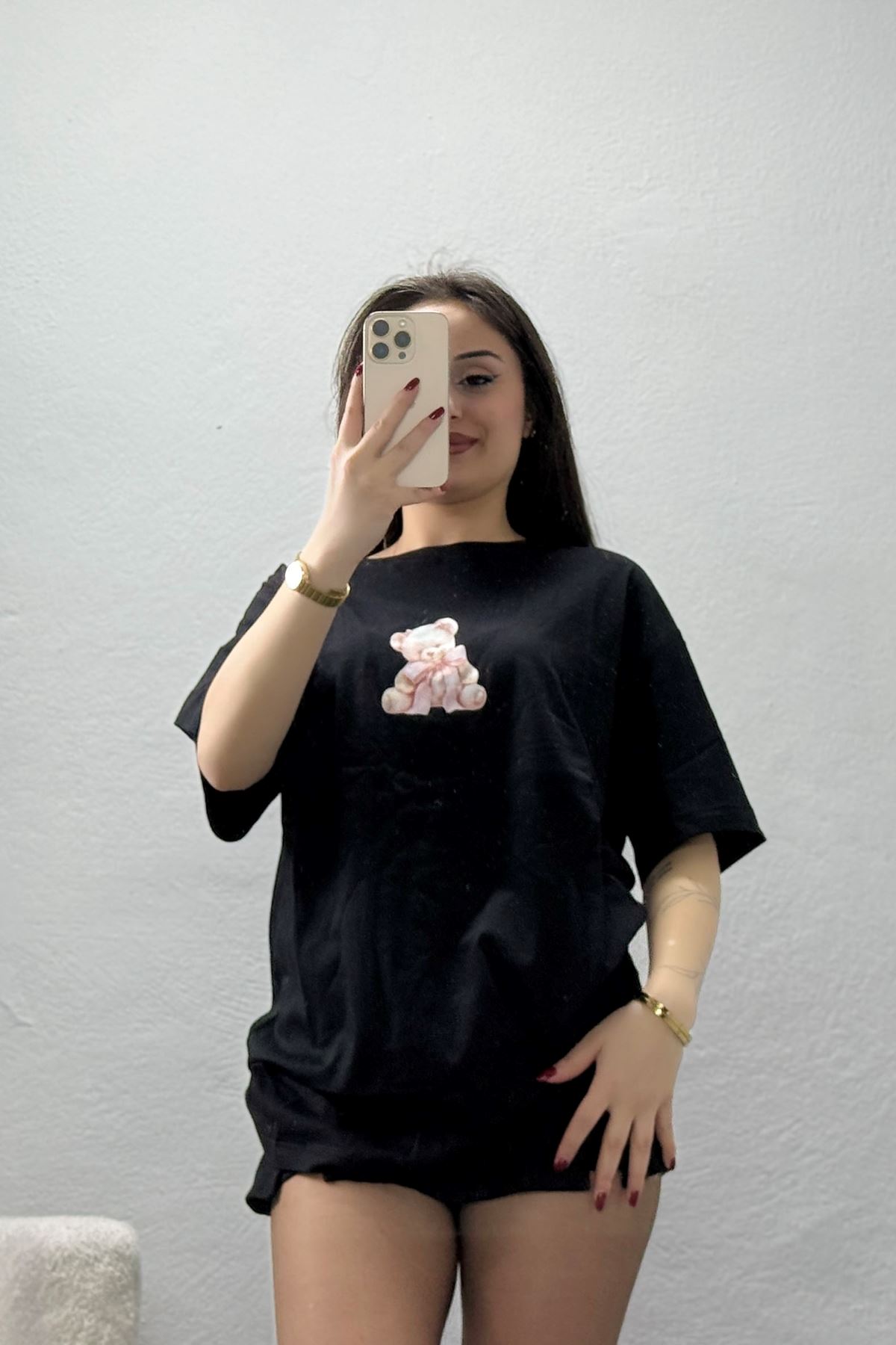 Baskılı Penye Tişört Siyahpembe - 41305.0034.