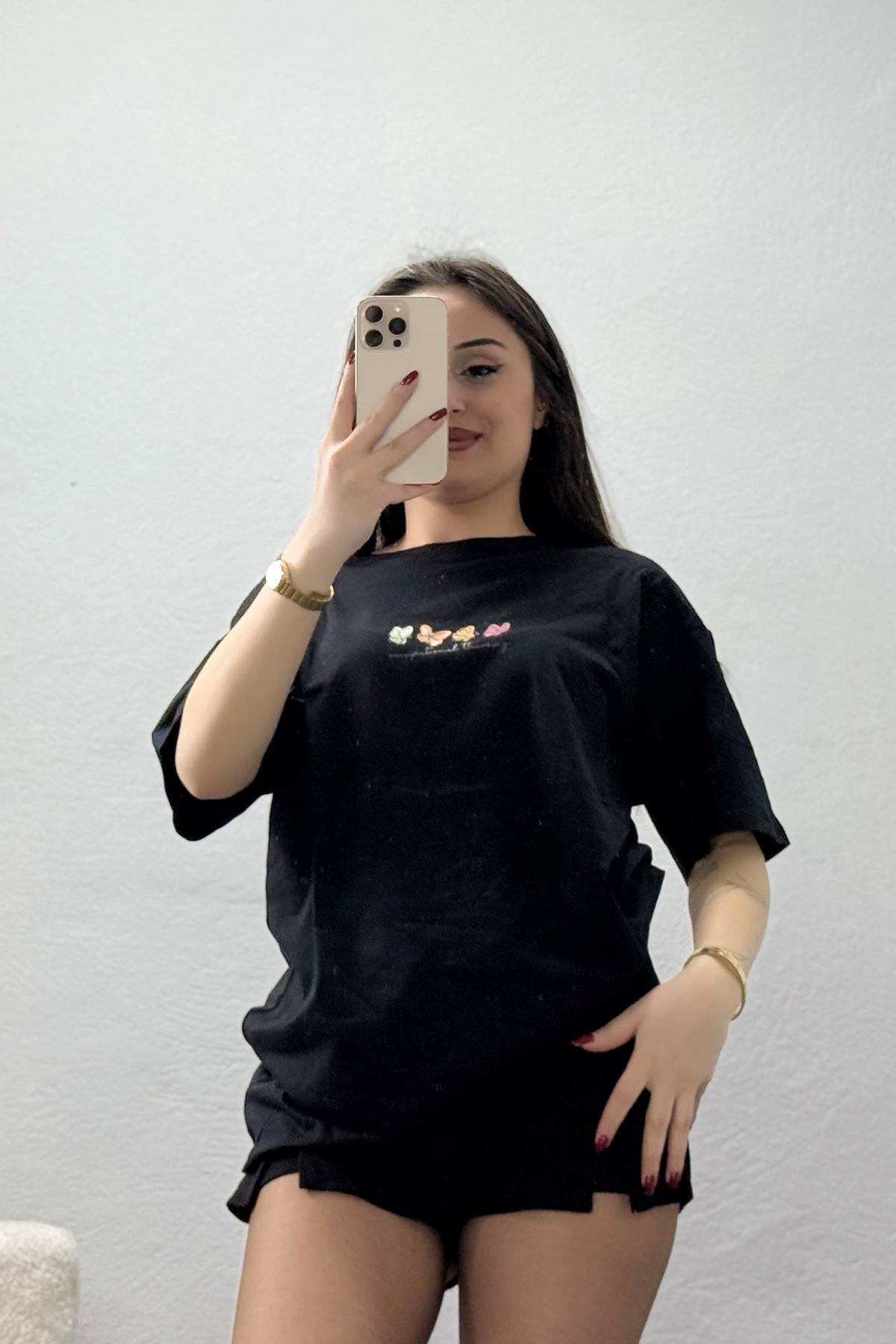 Baskılı Penye Tişört Siyahsarı - 41305.0034.