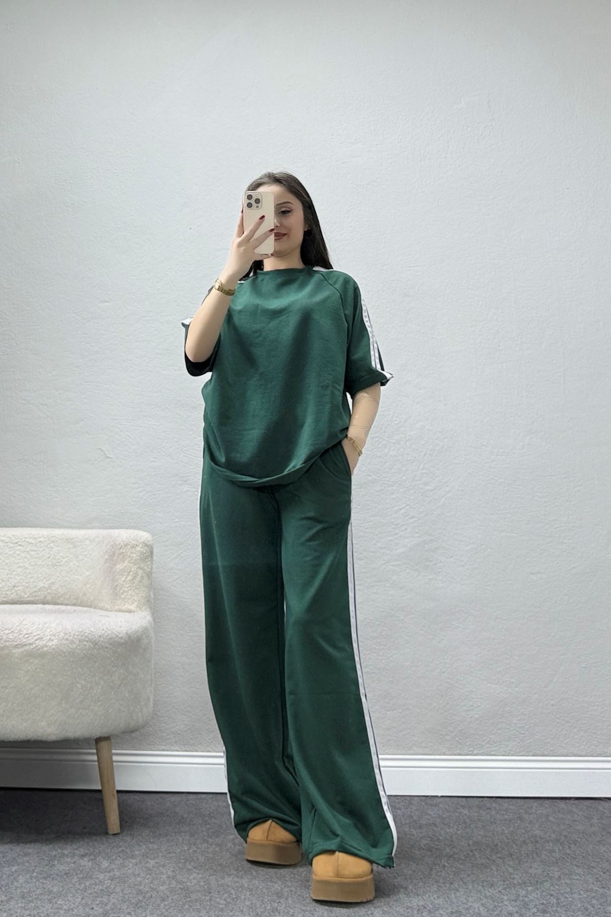 2 İplik Şeritli Eşofman Takımı Zümrüt - 32262.1567.