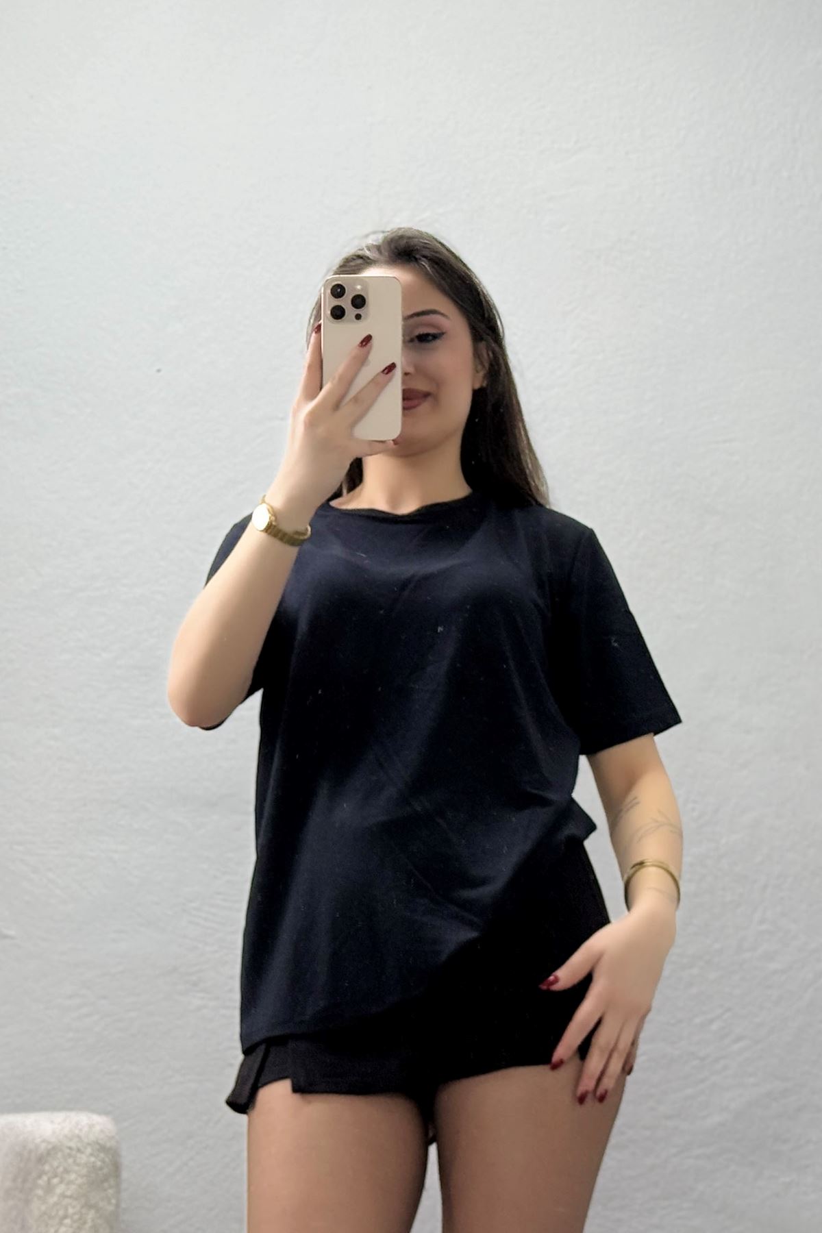 Bisiklet Yaka Kısa Kollu Viskon Bluz Siyah - 71488.599.