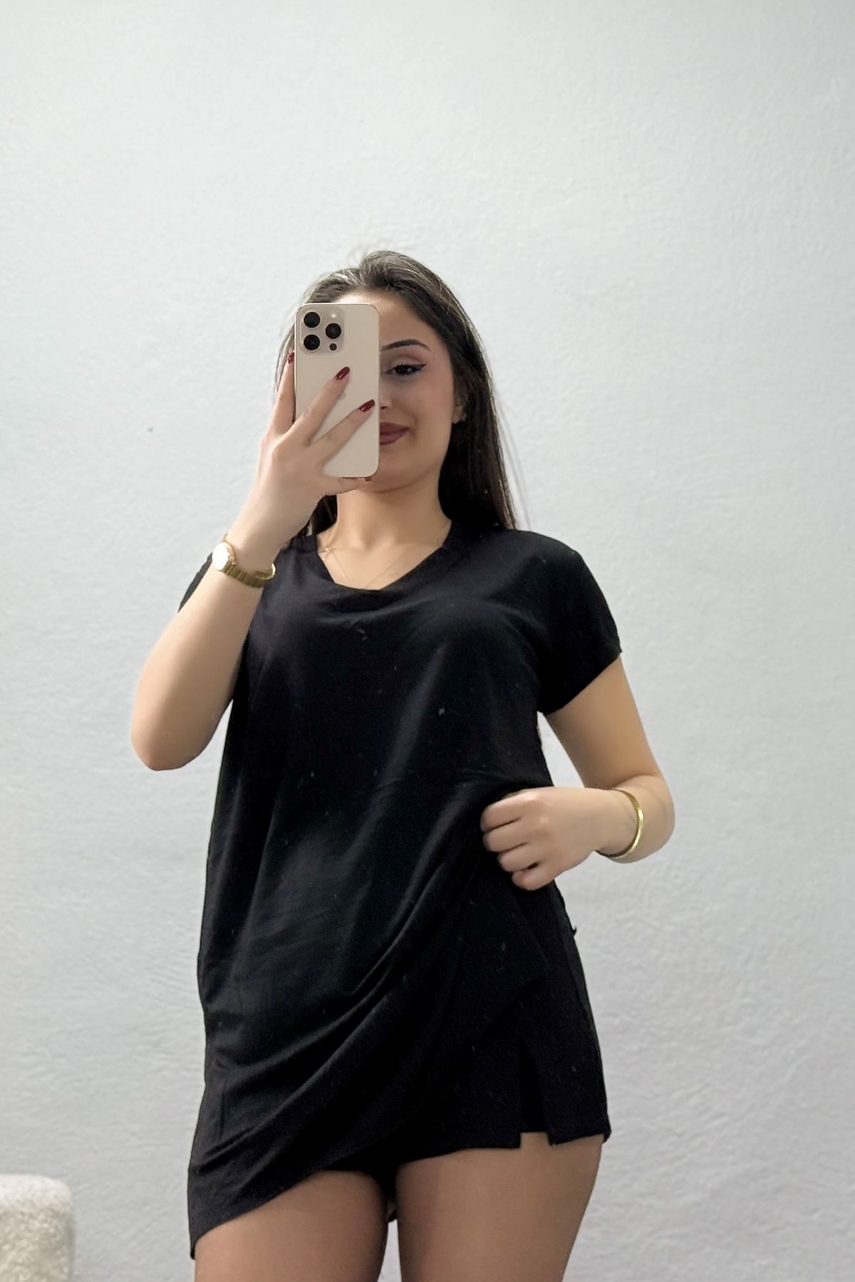 V Yaka Kısa Kollu Viskon Bluz Siyah - 71489.599.