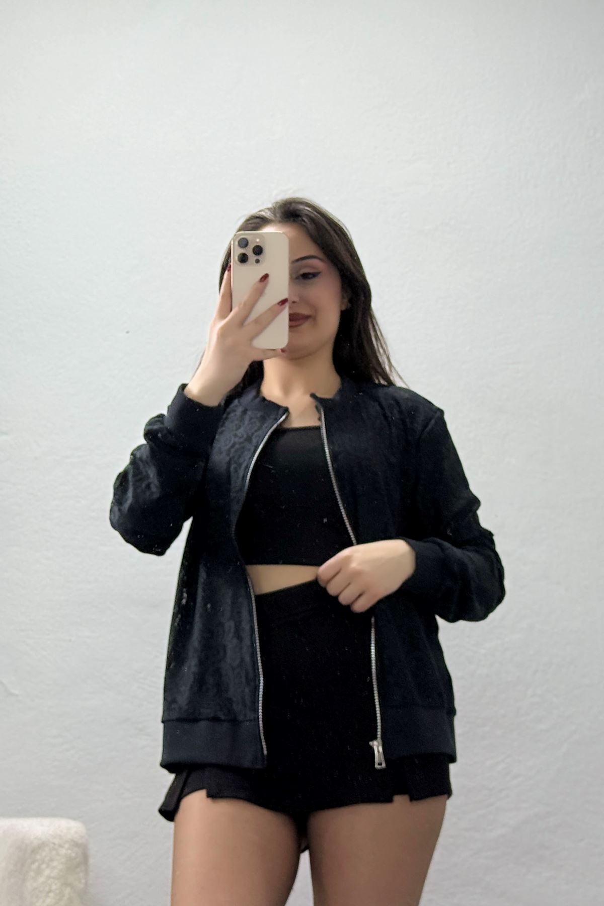 Dantelli Fermuarlı Ceket Siyah - 71492.1567.