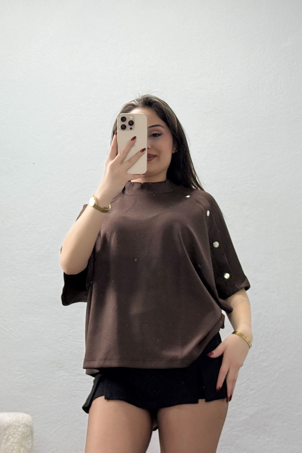 Omuz Çıtçıt Detay Modal Bluz Kahve - 71493.1567.