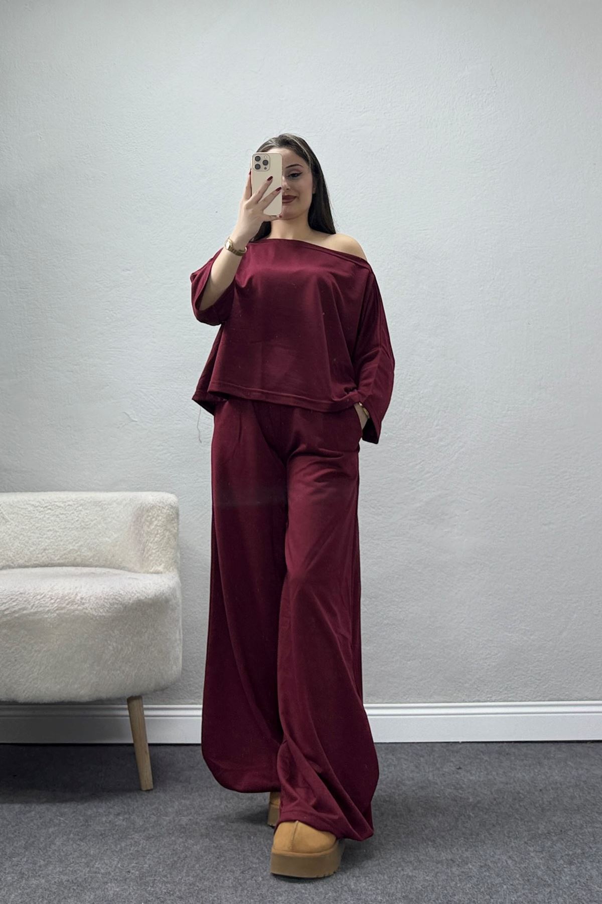 İki İplik Tasarım Eşofman Takımı Bordo - 43963.1857.