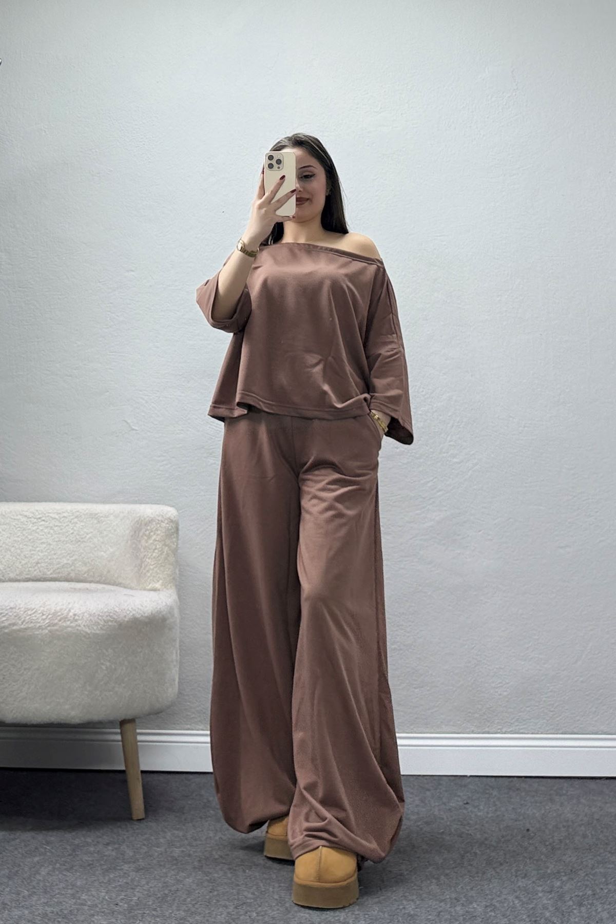 İki İplik Tasarım Eşofman Takımı Kahve - 43963.1857.