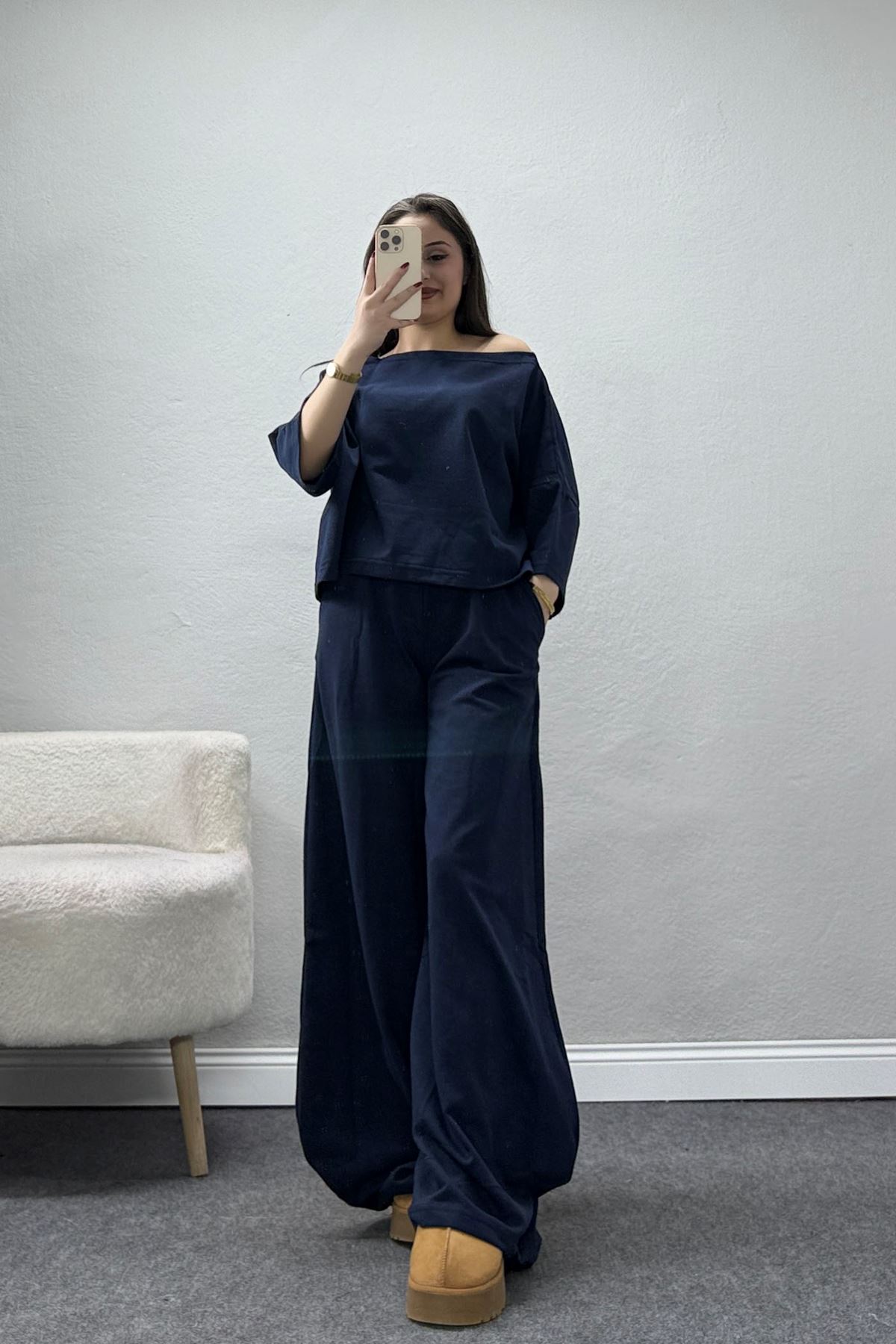 İki İplik Tasarım Eşofman Takımı Lacivert - 43963.1857.