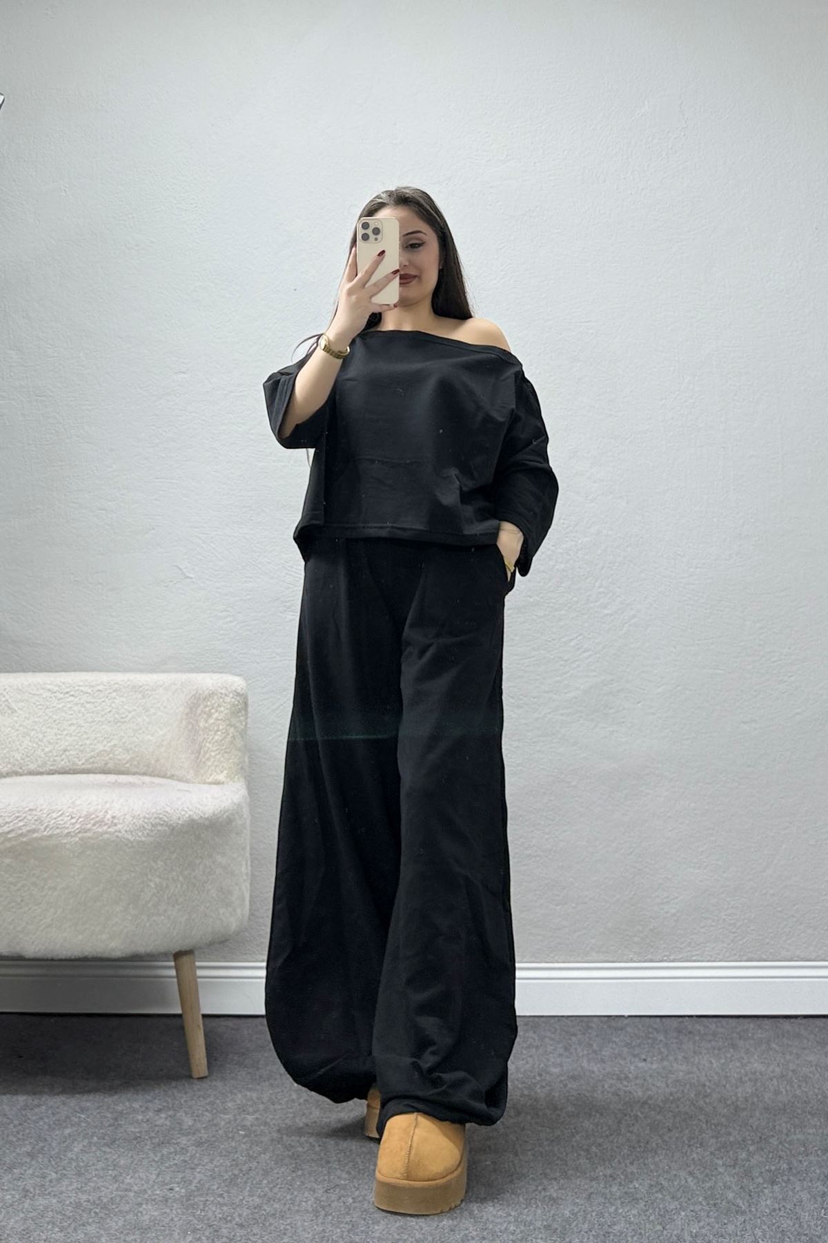 İki İplik Tasarım Eşofman Takımı Siyah - 43963.1857.