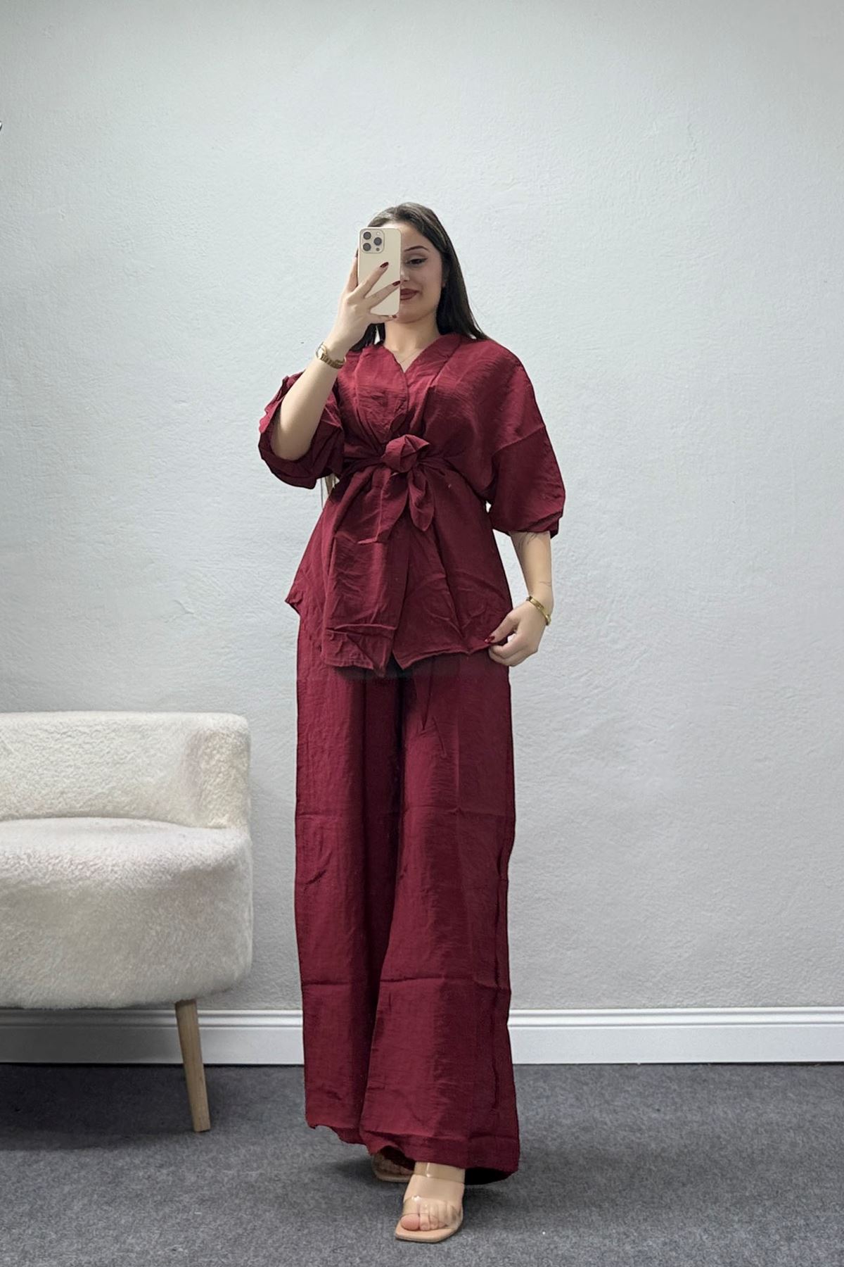 Modal Kimono Takım Bordo - 55143.701.