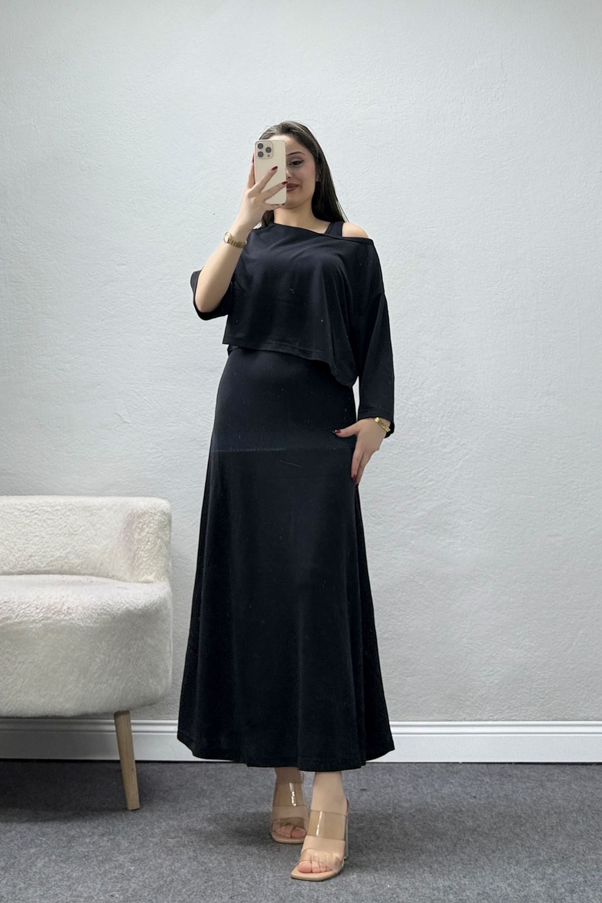 Örme Modal İçli Dışlı Elbise Takım Siyah - 71333.1567.