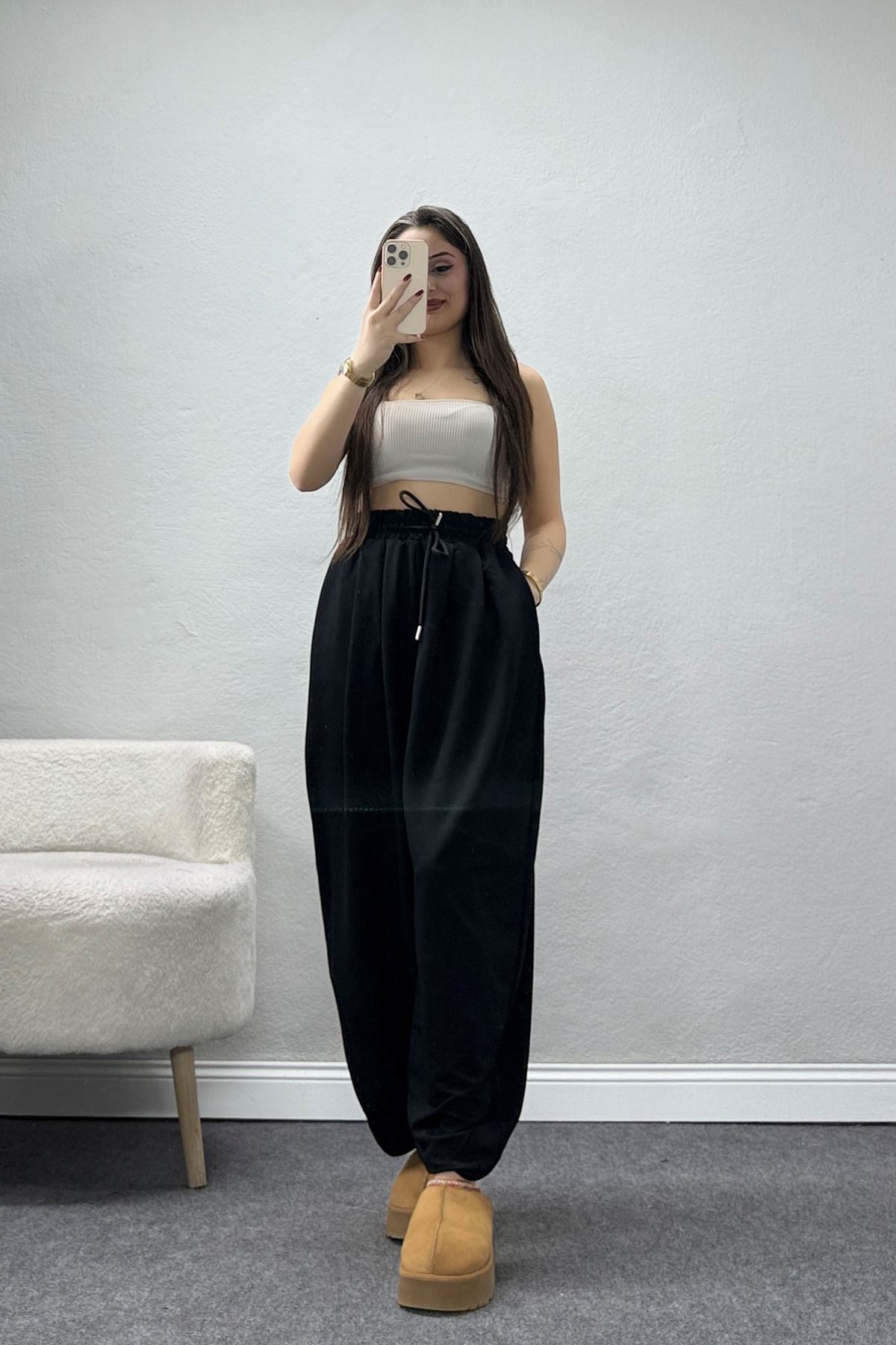 Kristal Kumaş Şalvar Eşofman Altı Siyah - 42924.102.