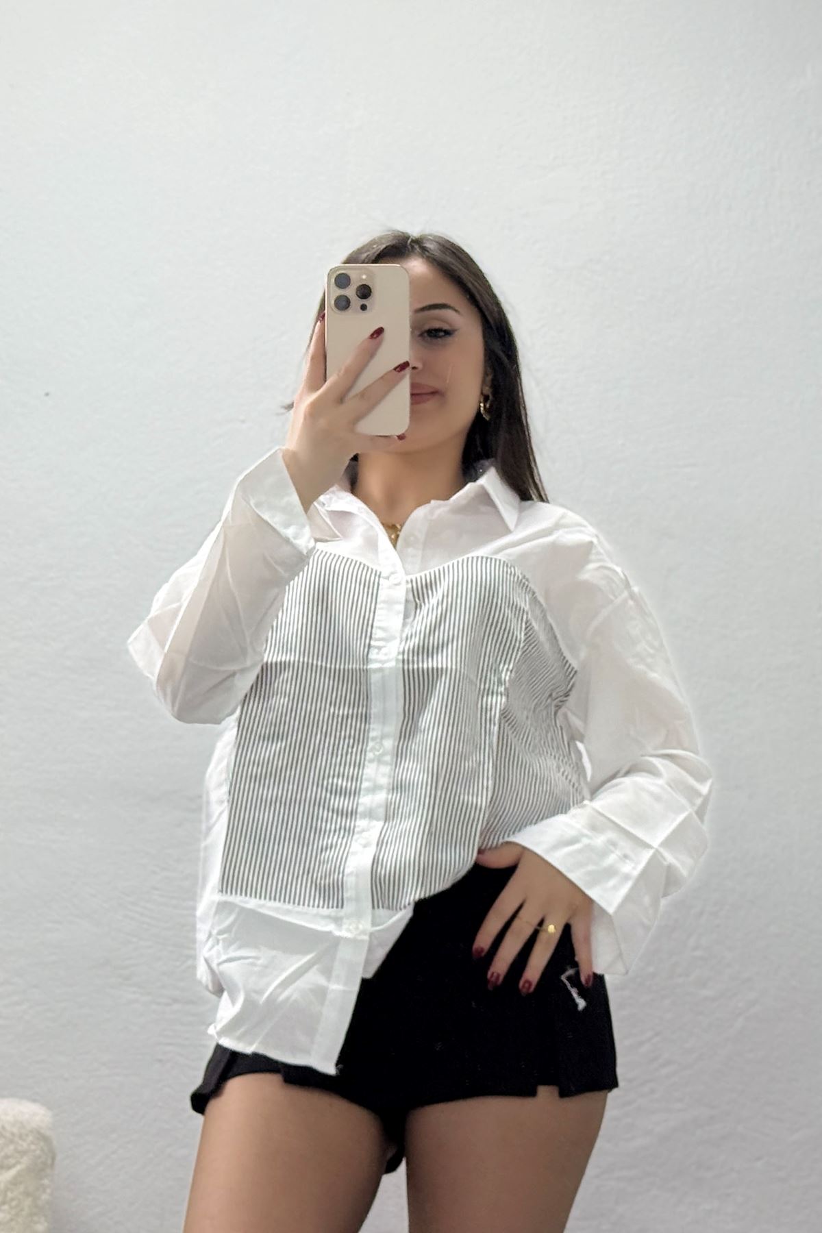 Çizgi Desen Terikoton Gömlek Siyah - 32535.2111.