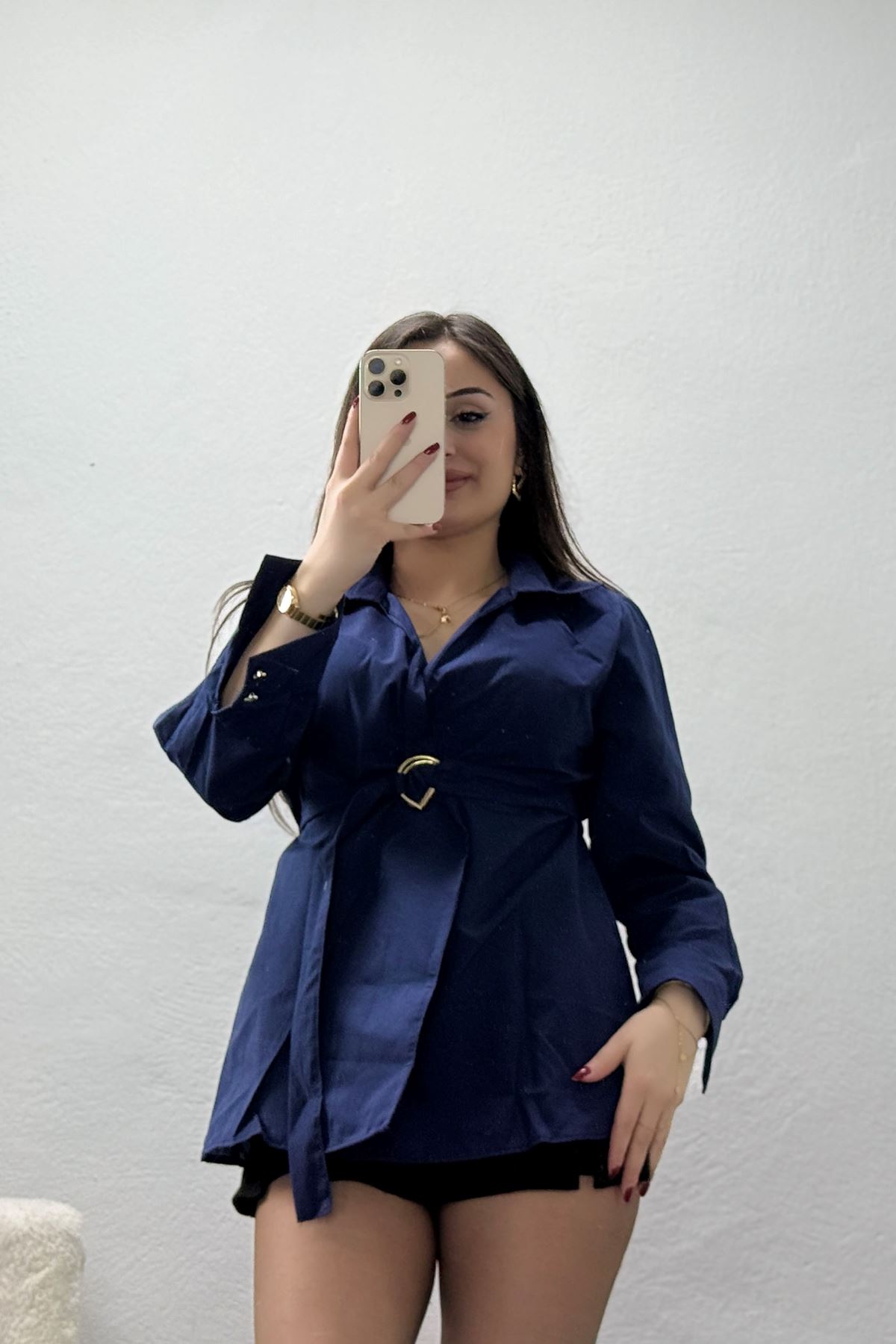 Kemerli Terikoton Gömlek Lacivert - 44032.2111.