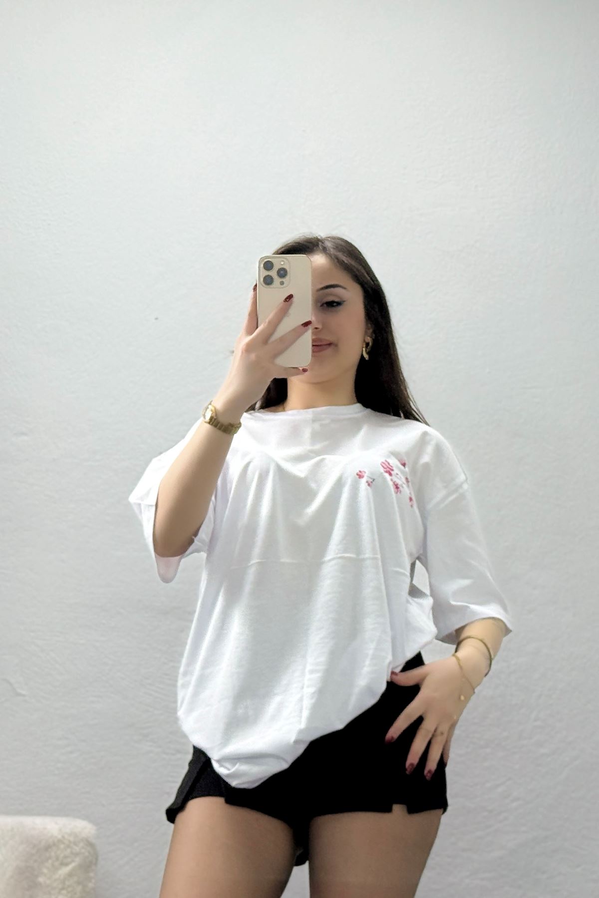 Baskılı Ünisex Kompakt Penye Tişört Beyaz - 55149.1872.