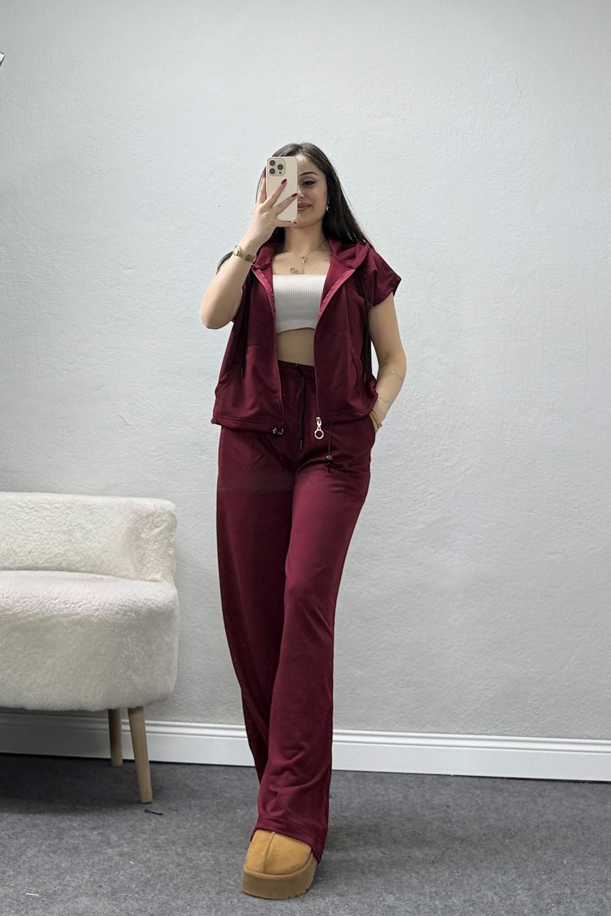 İki İplik Fermuarlı Eşofman Takımı Bordo - 52250.1857.