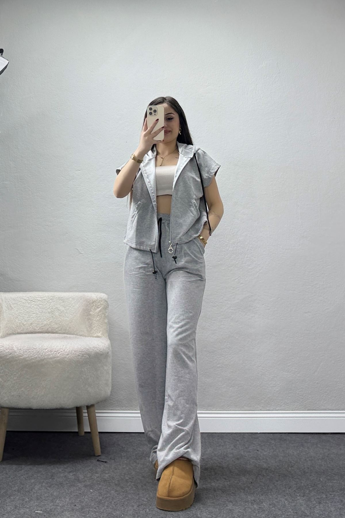 İki İplik Fermuarlı Eşofman Takımı Gri - 52250.1857.