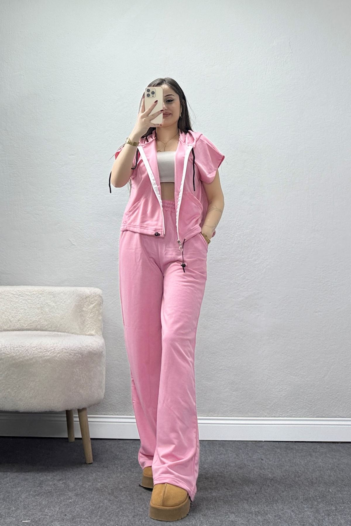 İki İplik Fermuarlı Eşofman Takımı Pembe - 52250.1857.