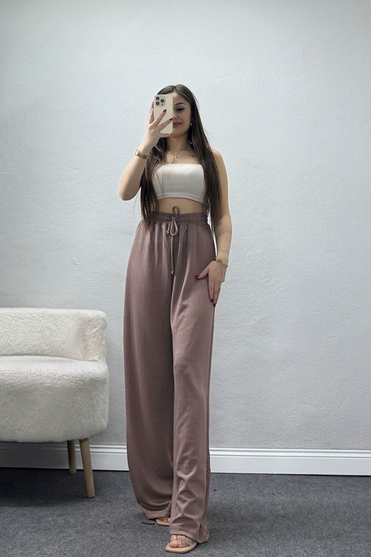 Bol Paça Modal Kumaş Pantolon Açıkkahve - 3108.1247.