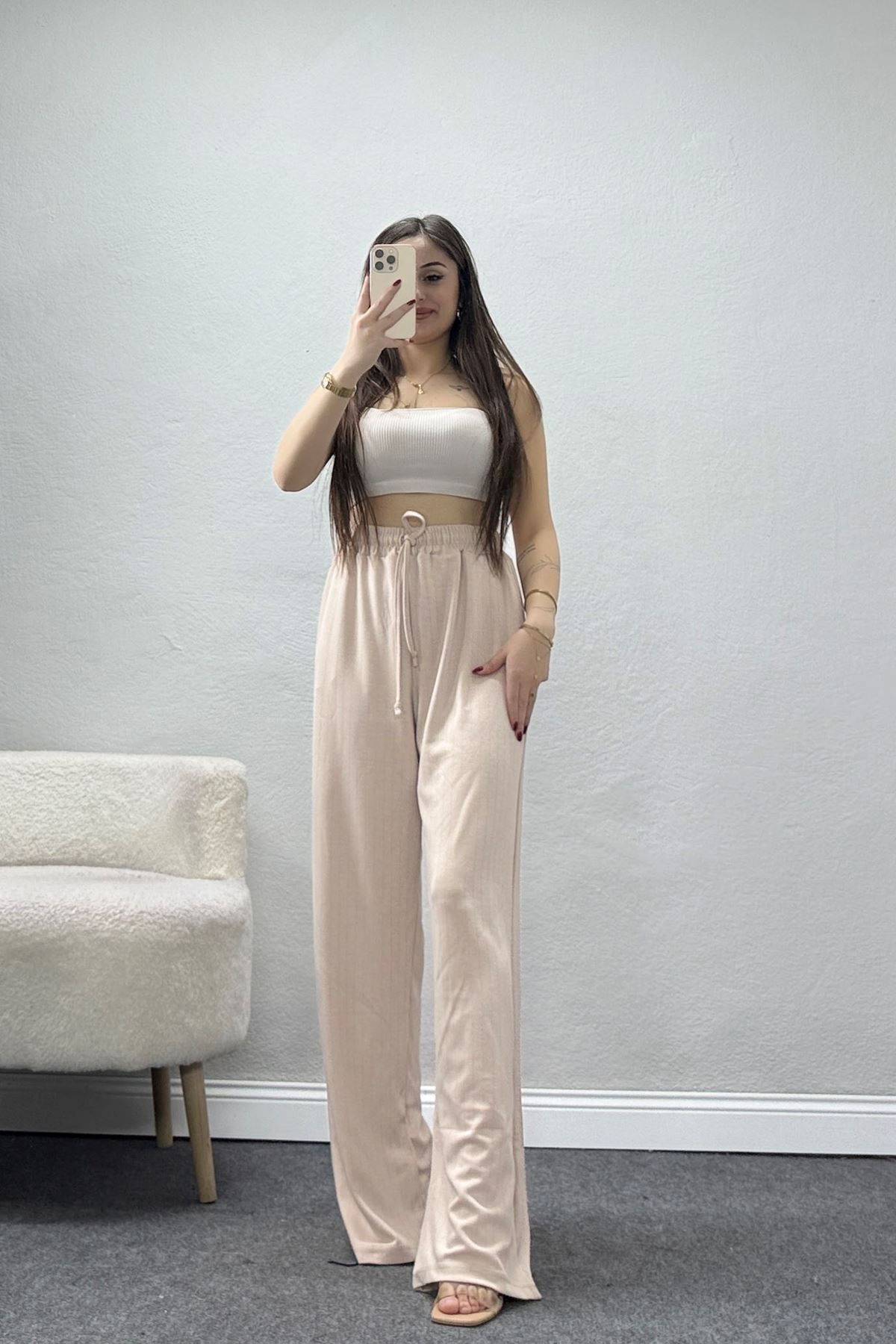 Bol Paça Modal Kumaş Pantolon Bej - 3108.1247.