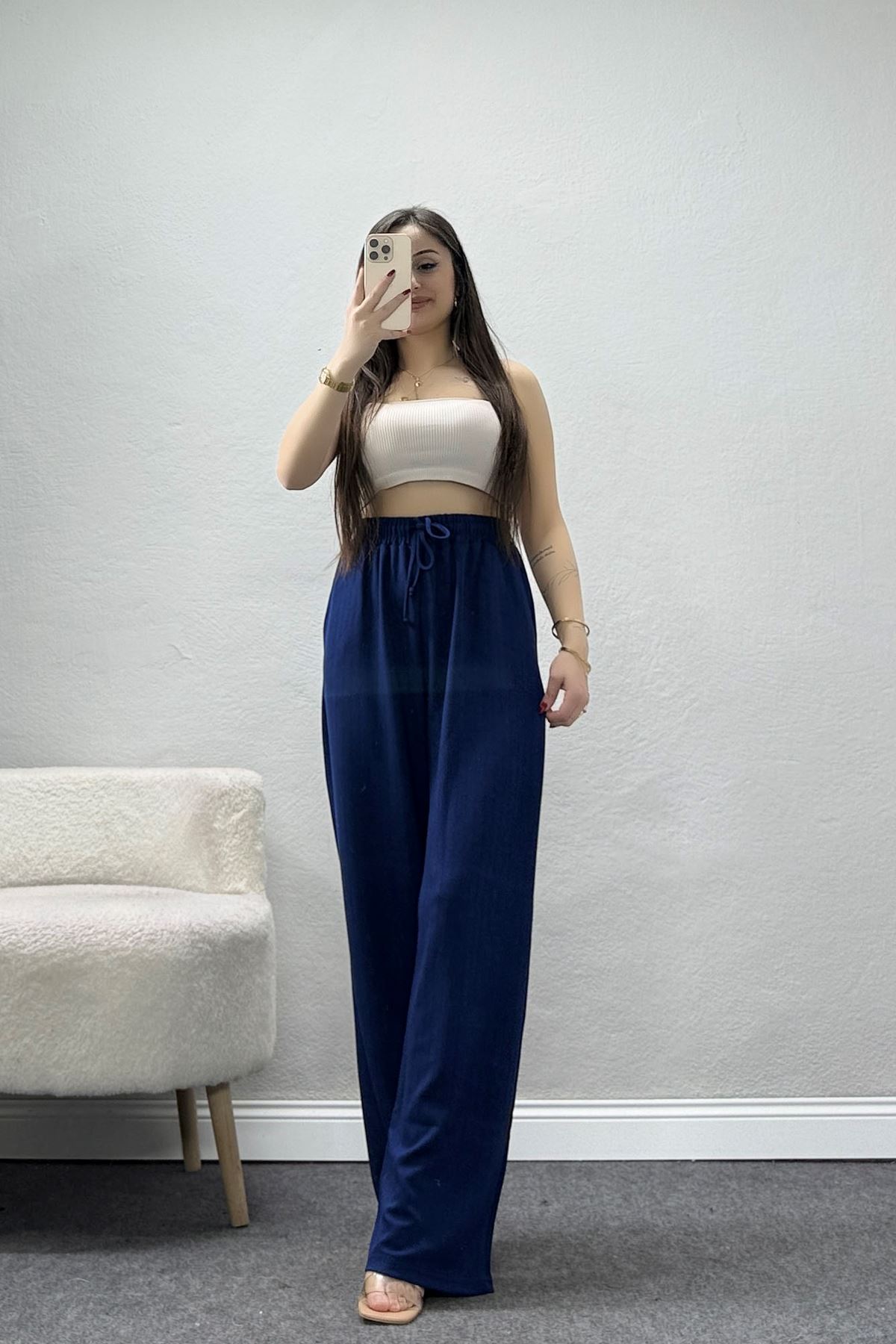 Bol Paça Modal Kumaş Pantolon Lacivert - 3108.1247.