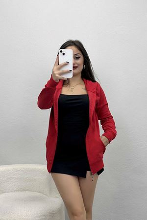 İç Tüylü Kapşonlu Fermuarlı Sweat Kırmızı - 11866.108.