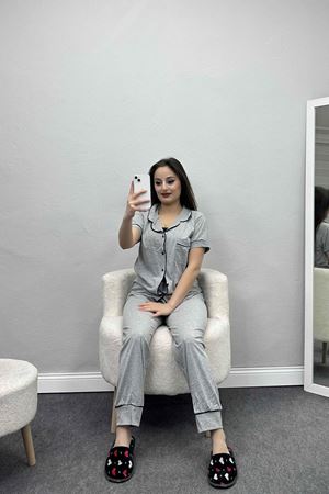 Süprem Düğmeli Pijama Takımı Gri - 30320.1048.