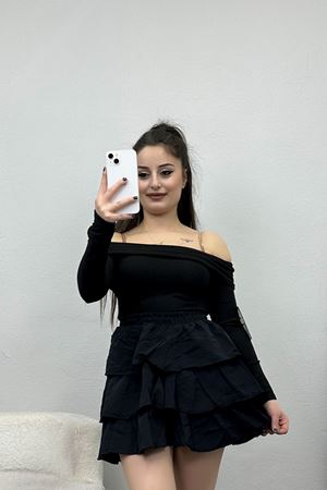 Madonna Yaka Crop Yumoş Body Siyah - 50209.1723.