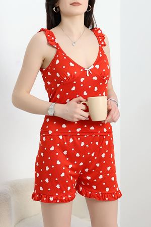 Milan Kumaş Fırfırlı Şortlu Pijama Takımı Kırmızıkalp - 50166.1857.