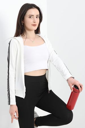 Kapşonlu Şeritli Dalgıç Ceket Ekru - 40511.053.