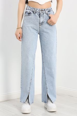 Yırtmaç Detaylı Palazzo Kot Pantolon Buzmavi - 30381.1975.