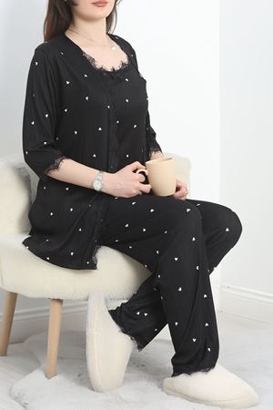 Pegasus Üçlü Pijama Takımı Siyah - 70044.1048.
