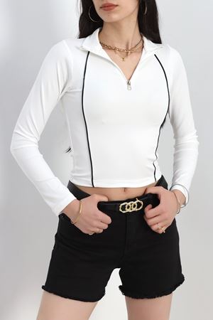 Biyeli Yarım Fermuarlı Dalgıç Body Beyaz - 50099.053.