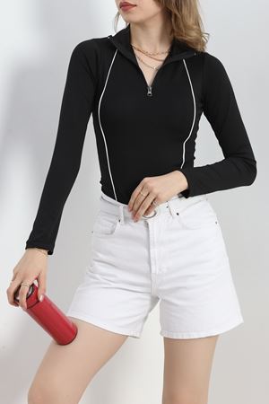 Biyeli Yarım Fermuarlı Dalgıç Body Siyah - 50099.053.