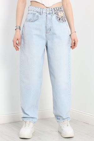 Leopar Detay Baggy Kot Pantolon Açıkmavi - 30540.1975.
