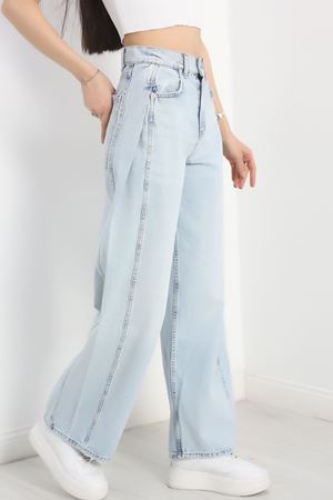 Büzgü Detaylı Baggy Kot Pantolon Buzmavi - 30434.1966.