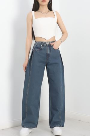 Büzgü Detaylı Baggy Kot Pantolon Mavi - 30434.1966.