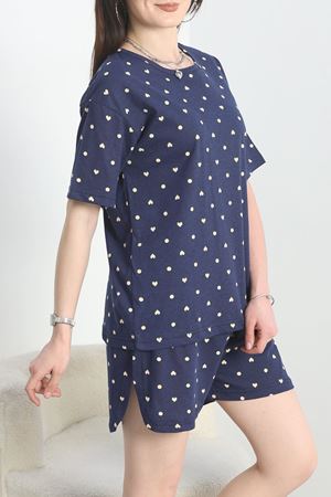 Yırtmaçlı Şortlu Pijama Takımı Lacivert - 50086.1857.