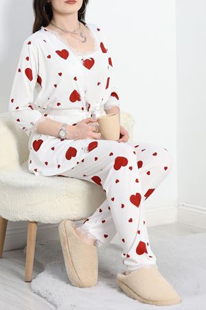 Pegasus Üçlü Pijama Takımı Beyazkırmızı1 - 70044.1048.