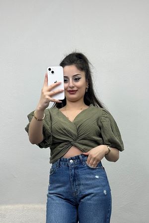 Balon Kol Crop Bluz Haki - 30720.1934.