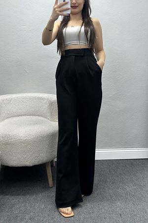 Kemer Cırtlı Krep Pantolon Siyah - 20255.1865.