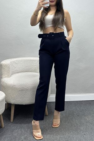 Kemerli Kumaş Pantolon Lacivert - 20369.1397.