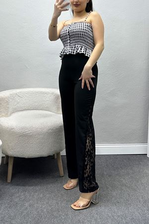 Dalgıç Kumaş Yanları Dantel Tayt Siyah - 60004.1905.